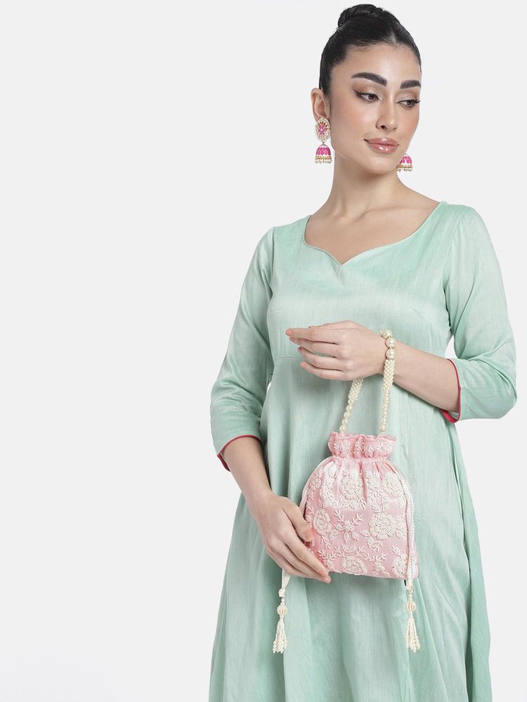 Peora Womens Handmade Evening Wristlet Stylish Bridal Pink Potli Bag-picture-13