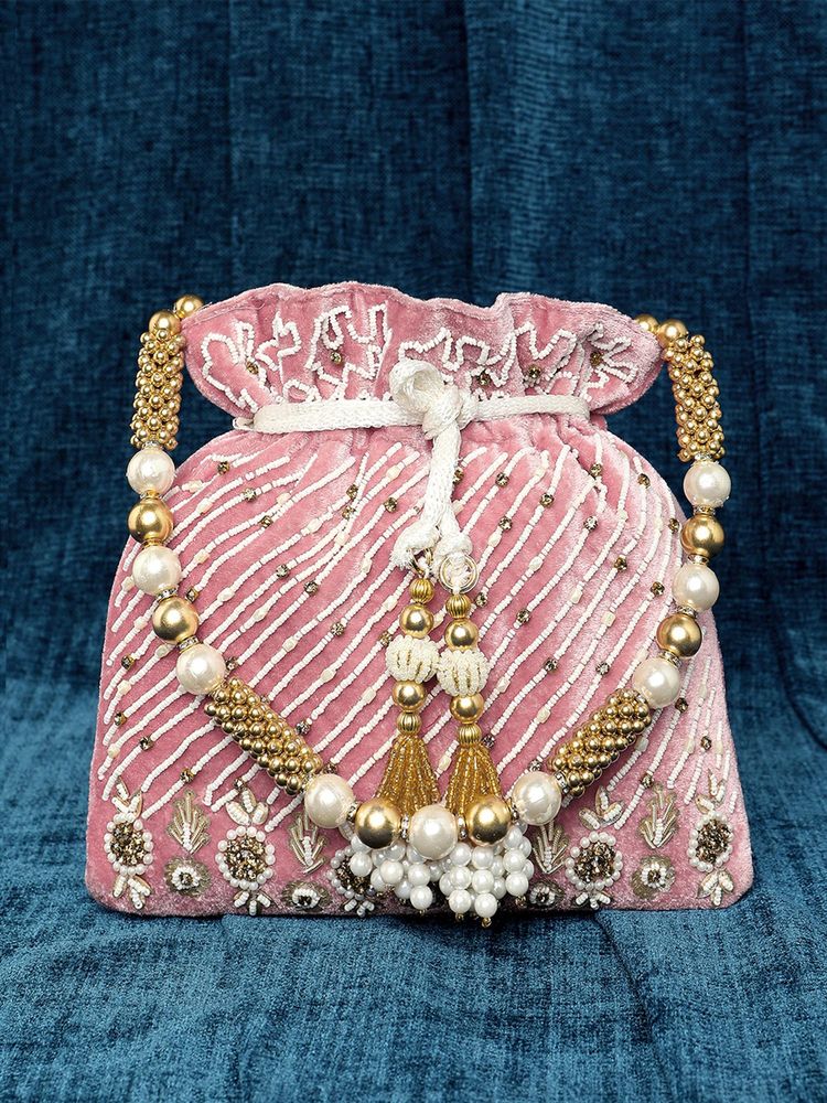 Peora Womens Evening Wristlet Stylish Bridal Pink Potli Bag-picture-44