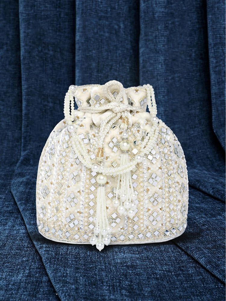 Peora Womens Handmade Evening White Potli Bag-picture-12