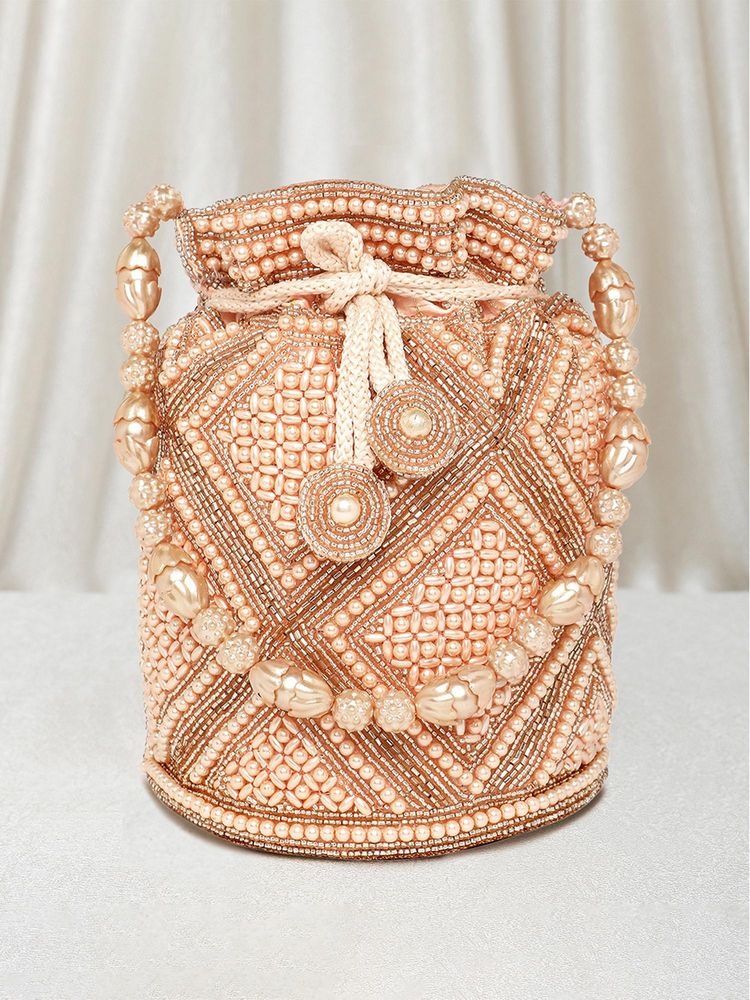 Peora Womens Handmade Evening Wristlet Rose Gold Potli Bag-picture-8