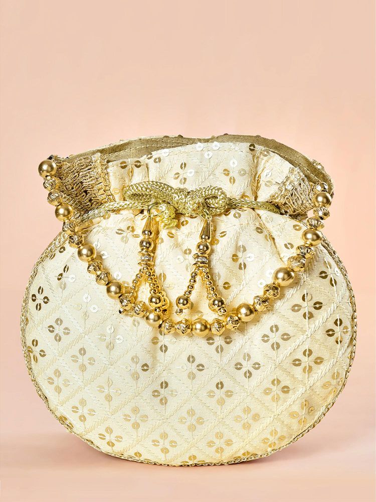 Peora Womens Fancy Evening Cream Ethnic Embroidered Potli Bag-image-45