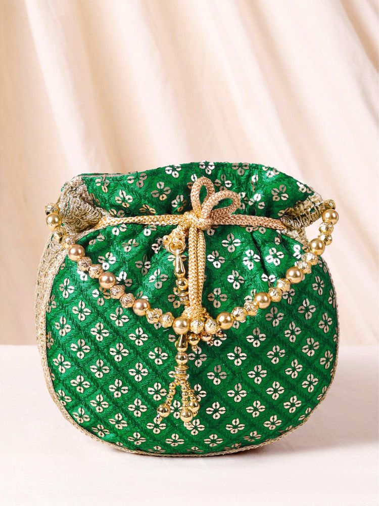 Peora Womens Fancy Evening Green Ethnic Embroidered Potli Bag-picture-10
