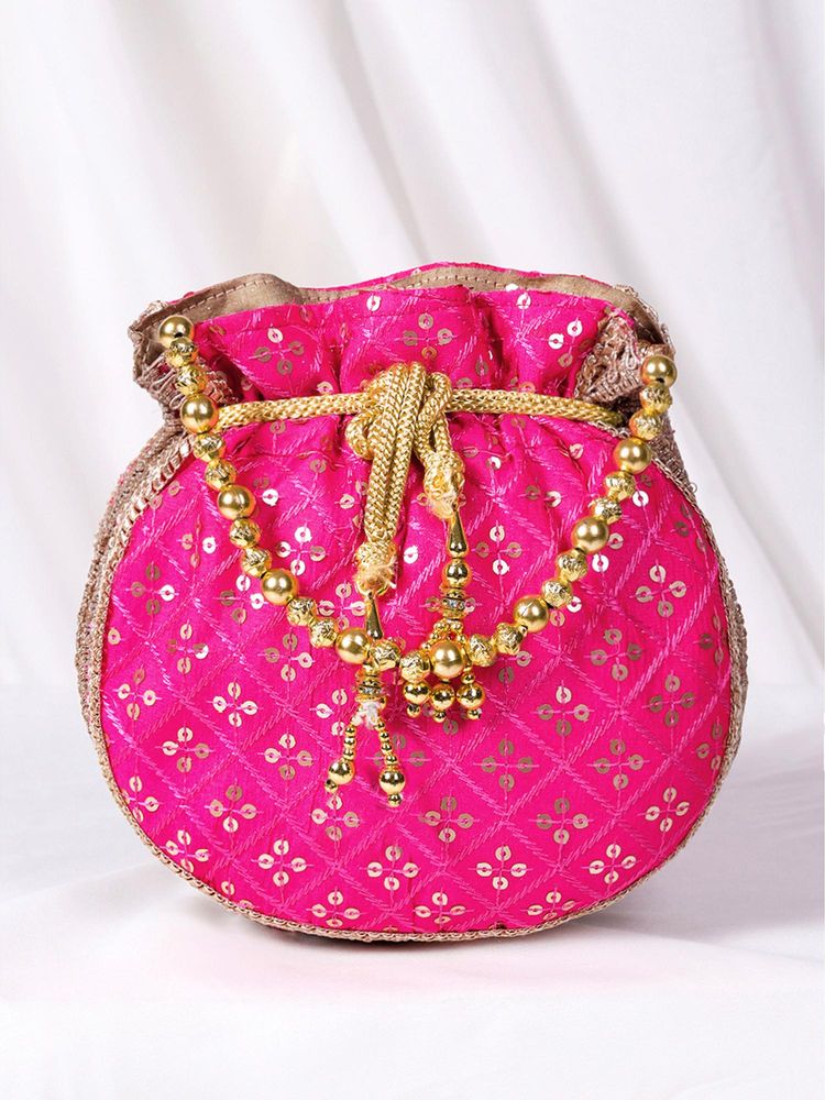 Peora Womens Fancy Evening Rani Pink Ethnic Embroidered Potli Bag-picture-20