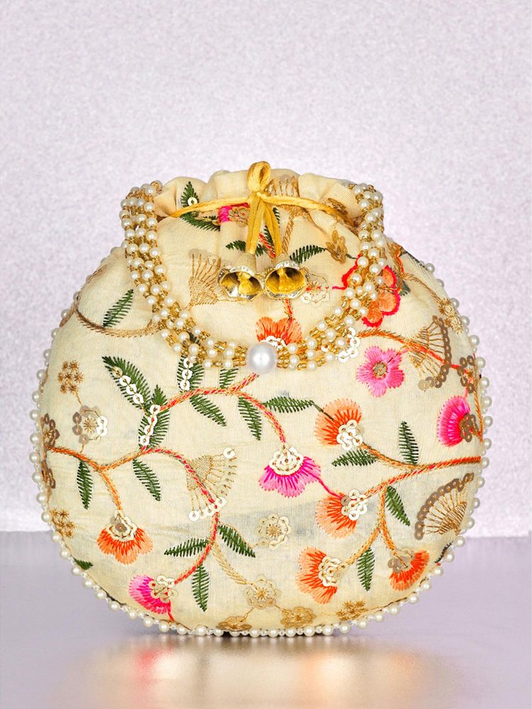 Peora Womens Fancy Evening Cream Multi-Color Ethnic Embroidered Potli Bag-image-46