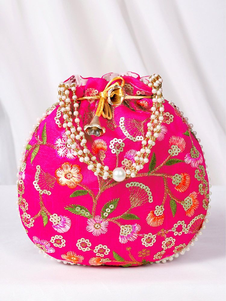 Peora Womens Fancy Evening Pink Multi-Color Ethnic Embroidered Potli Bag-picture-4