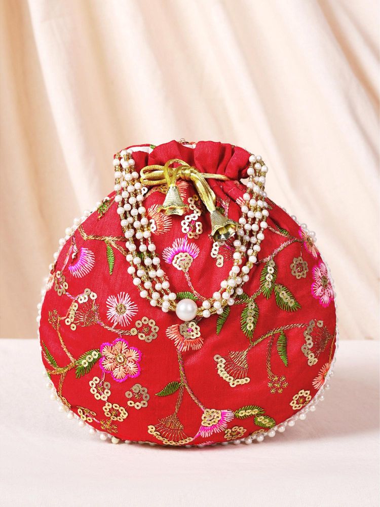 Peora Womens Fancy Evening Red Multi-Color Ethnic Embroidered Potli Bag-image-45
