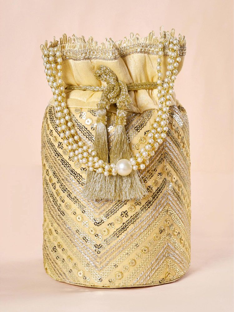 Peora Womens Ethnic Gold Embellished Potli Bag-image-34