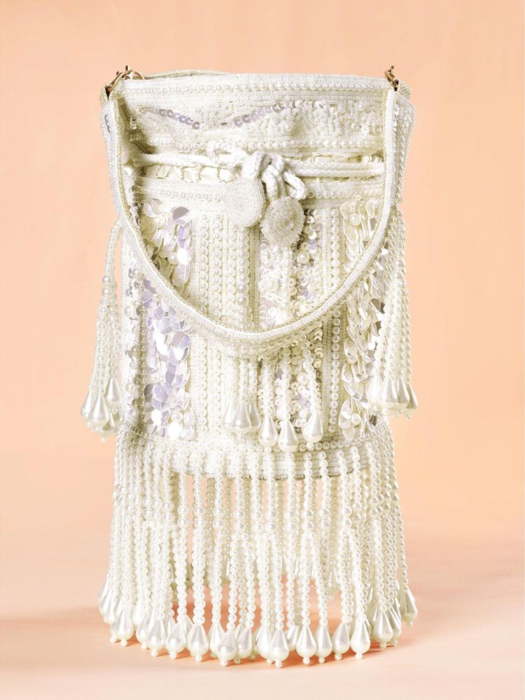 Peora Womens Fancy Evening White Ethnic Embellished Potli Bag-picture-9