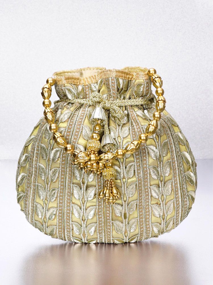 Peora Womens Fancy Evening Golden Embroidered Ethnic Potli Bag-picture-9
