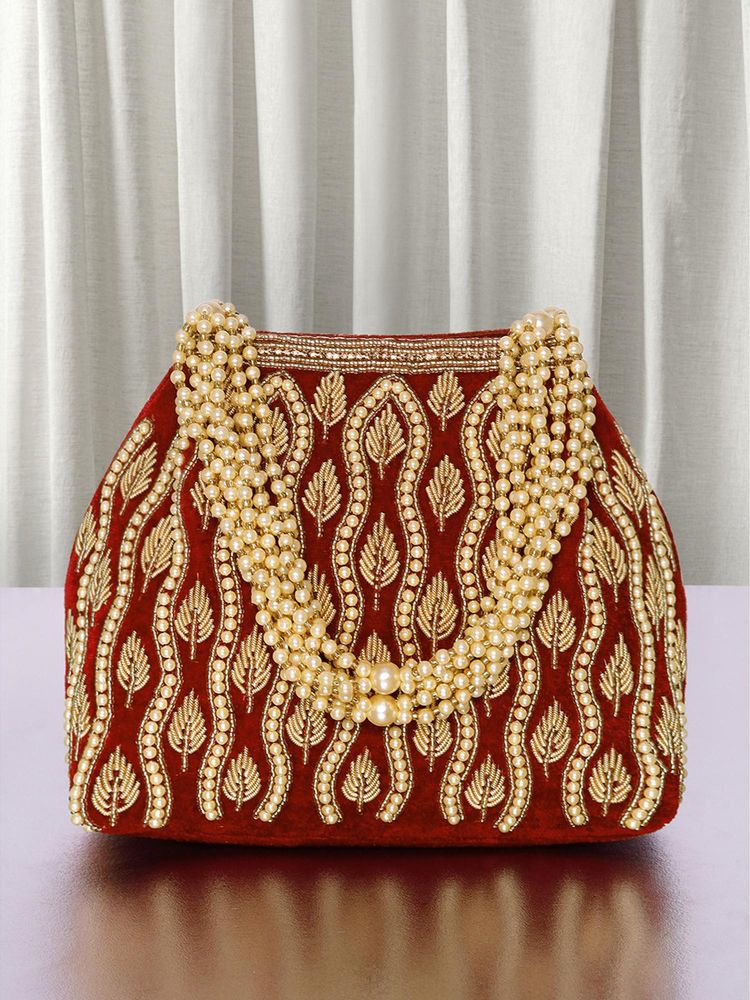 Peora Womens Multi-Strand Beads Handles Stylish Maroon Embellished Handbag-picture-22