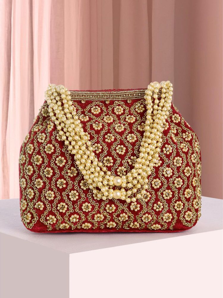Peora Womens Stylish Bridal Maroon Handmade Handbag-picture-26