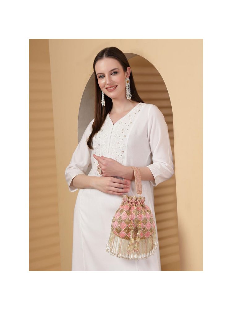 Anekaant Droop Baby Pink and Gold Diamond Embellished Velvet Potli-image-10
