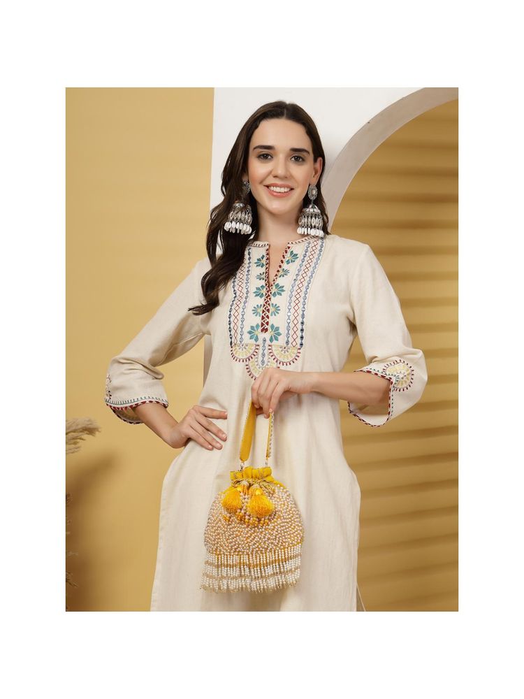 Anekaant Droop Honey Yellow and Pearl Chevron Embellished Velvet Potli-image-5