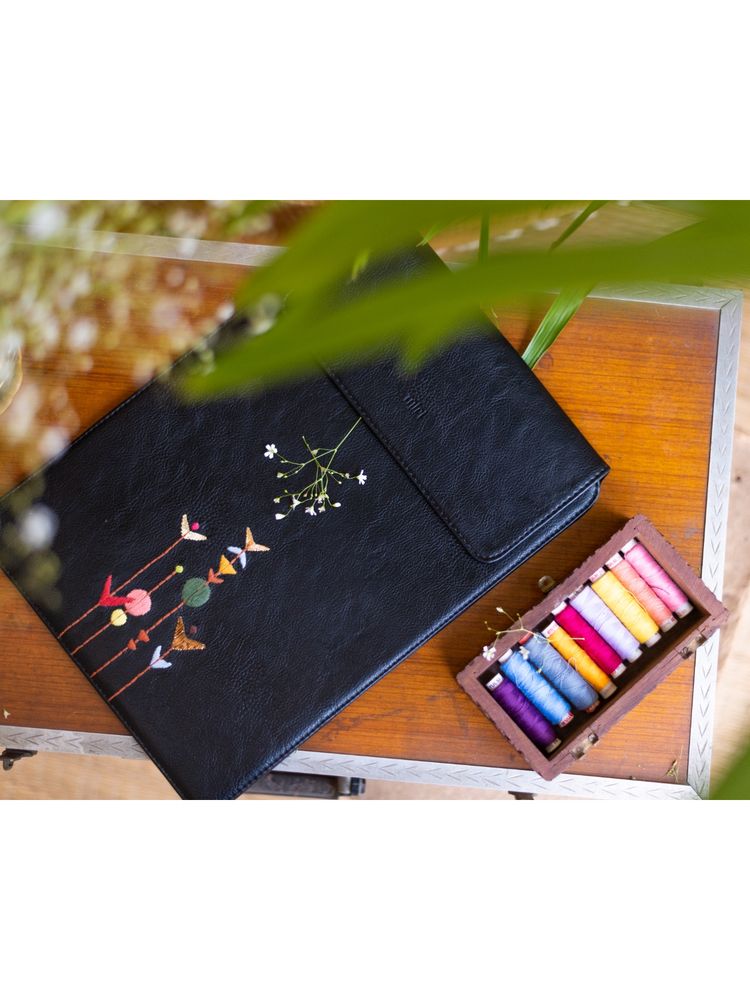 Miri Black Hand Embroidered Metallic Triangle Bloom Laptop Sleeve (15/16 )-image-13