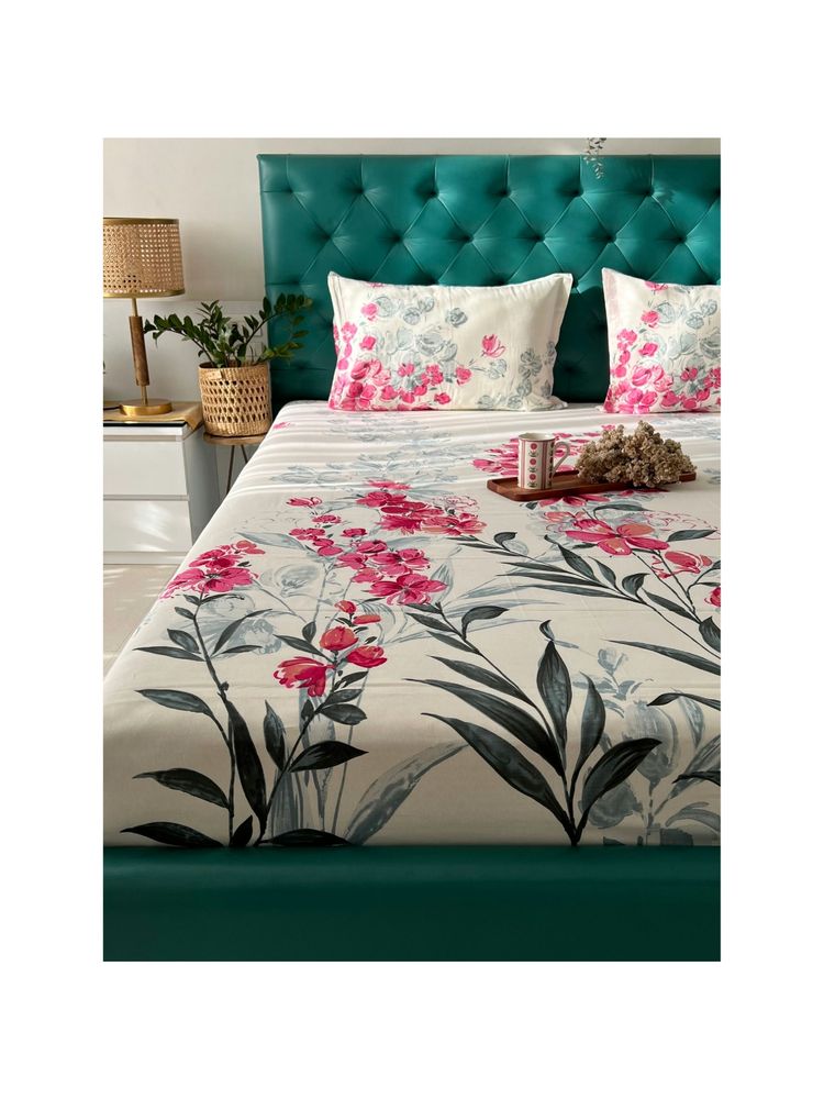 Urban Space Cotton Fitted Bedsheet Double Bed with 2 Pillow Covers(Majestic Pink)