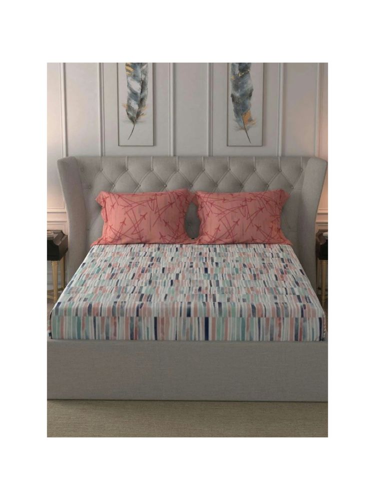 Urban Space Cotton King Fitted Bedsheet with 2 Pillow Covers (Multi Color)-picture-10