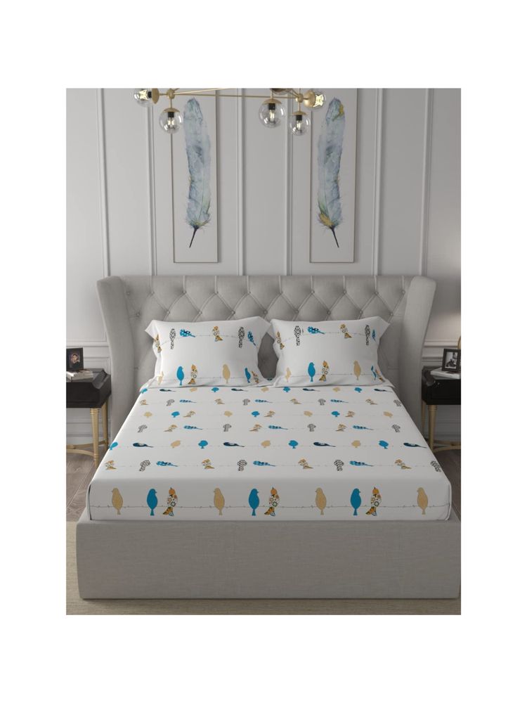 Urban Space Cotton Bedsheet Double Bed with 2 Pillow Covers Off White-picture-8