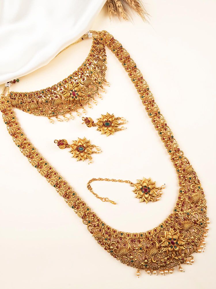 STILEADDA Traditional Gold Plated Multi-Color Flower Design Bridal Jewellery Set-picture-23