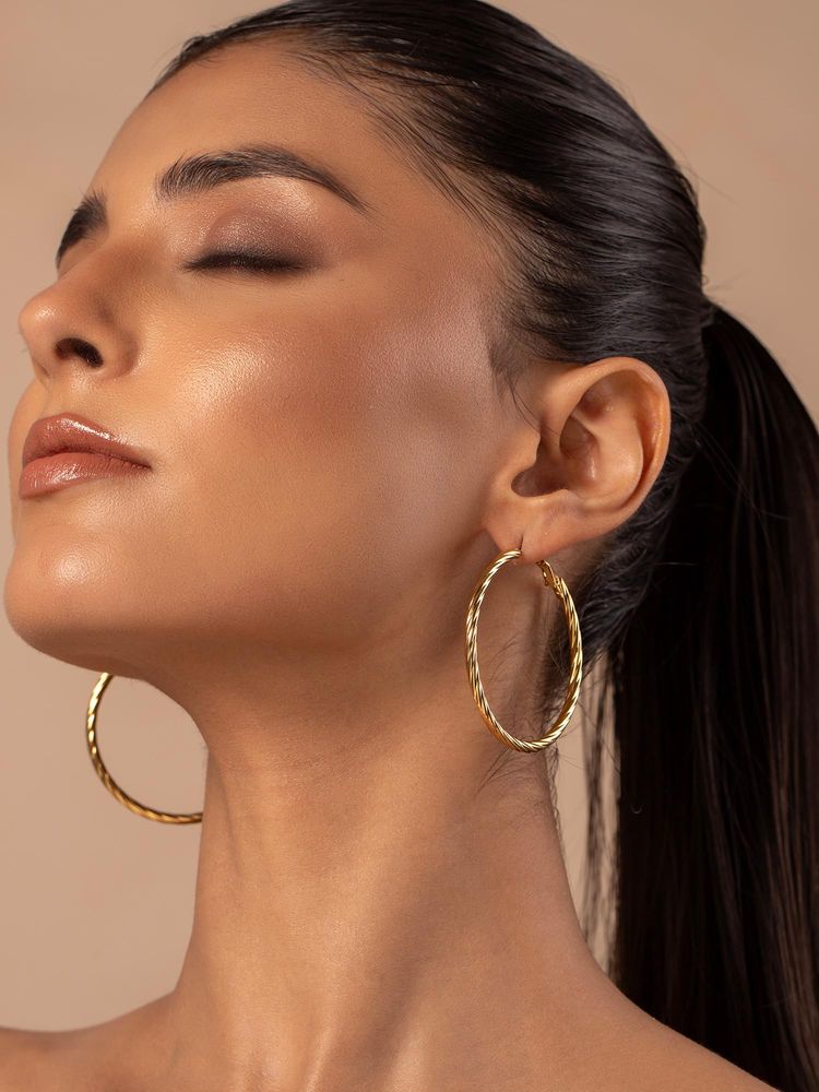 Voylla Korean Bling Golden Wave Hoop Earrings-image-28