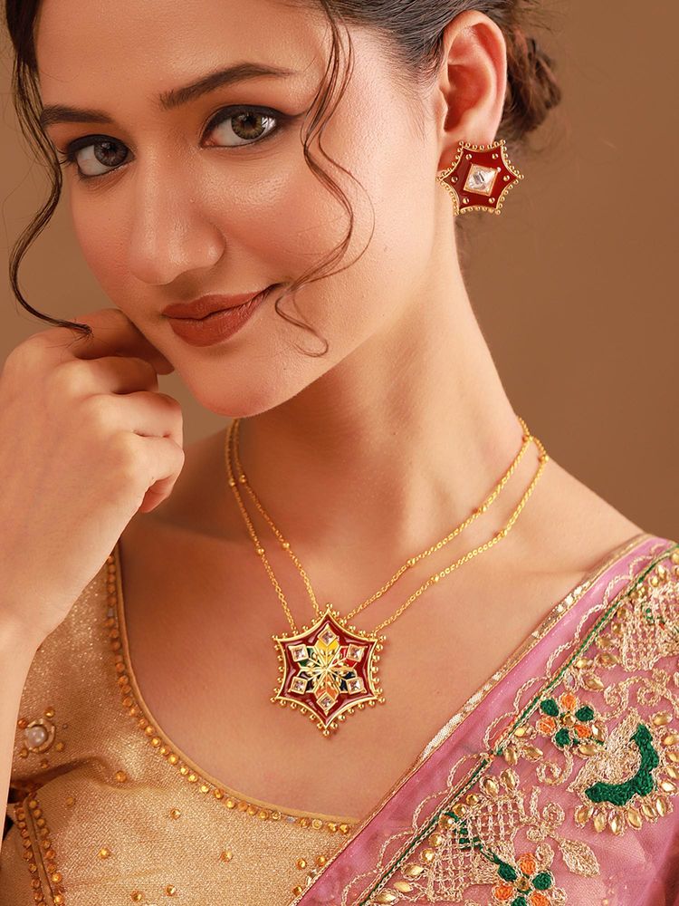 Voylla Multi-Color Meenakari Sitara Jewellery Set-picture-26