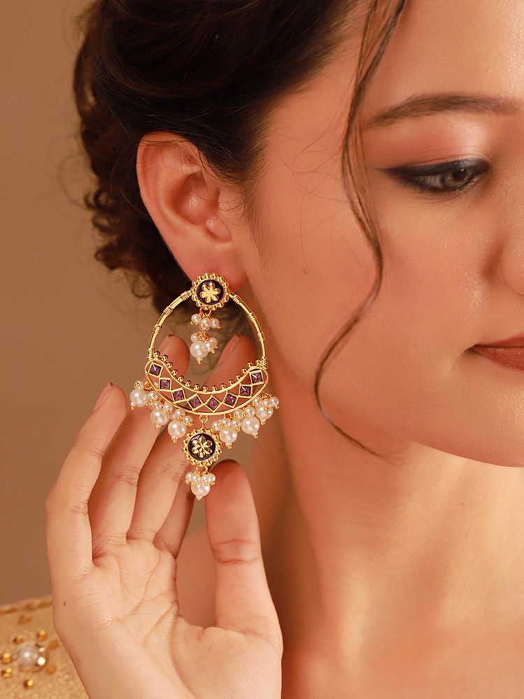 Voylla Purple Shahi Meenakari Pearl Chandbali Convertible Earrings-picture-37