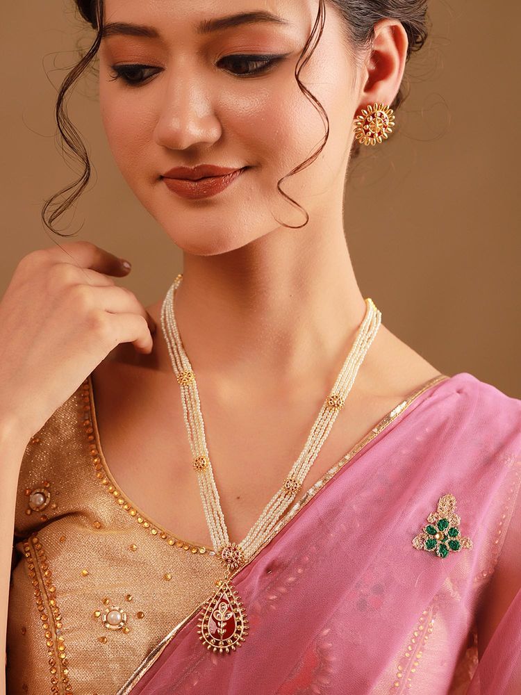 Voylla Red Surya Moti Haar Jewellery Set-picture-28
