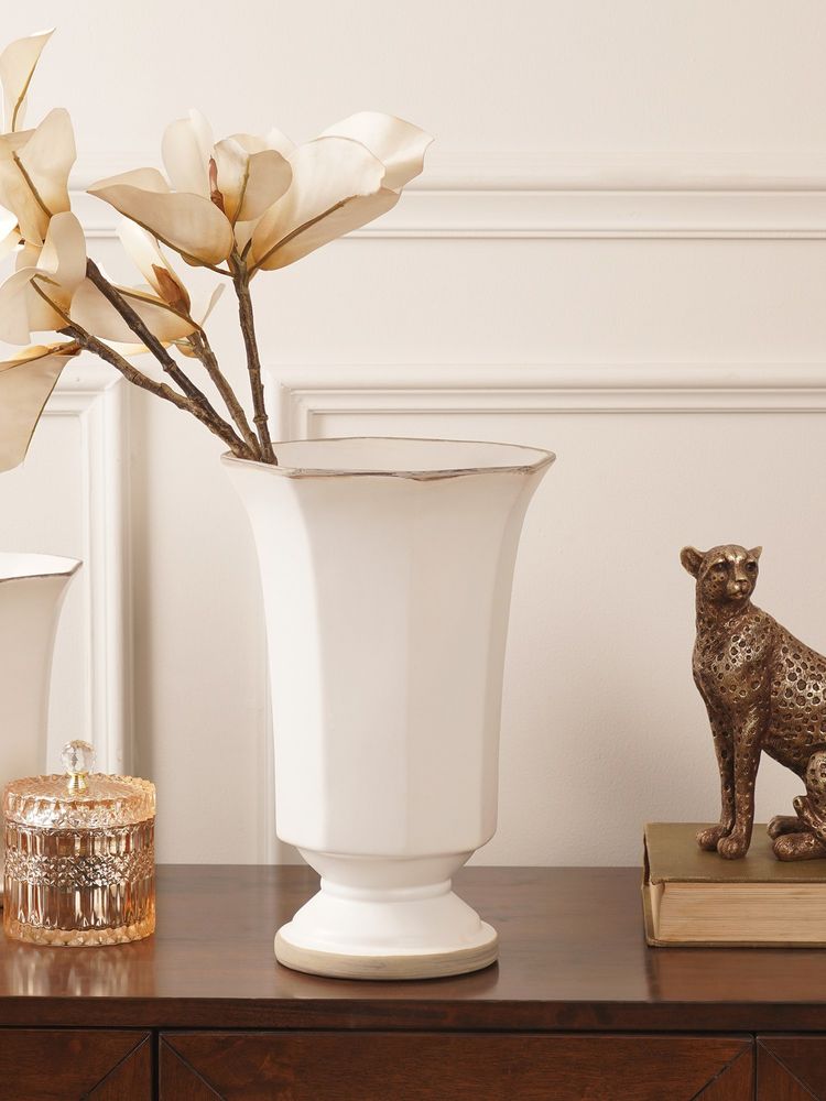 Pure Home + Living White Hexagonal Terracotta Vase-image-14