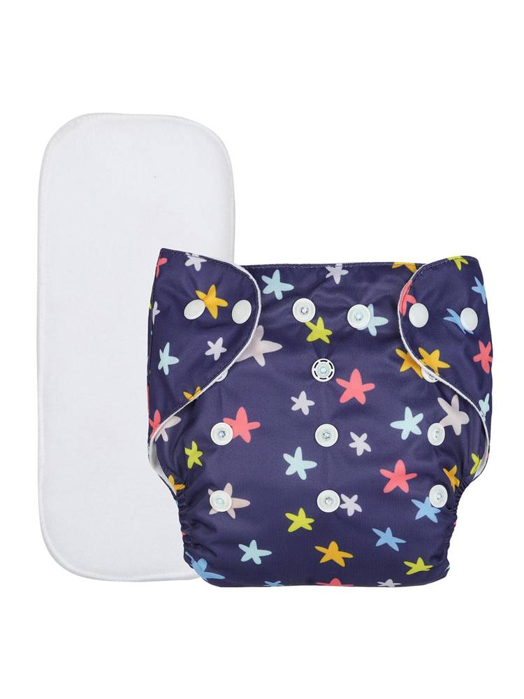 Chinmay Kids Navy Blue Prints Reusable, Washable and Adjustable Cloth Diaper