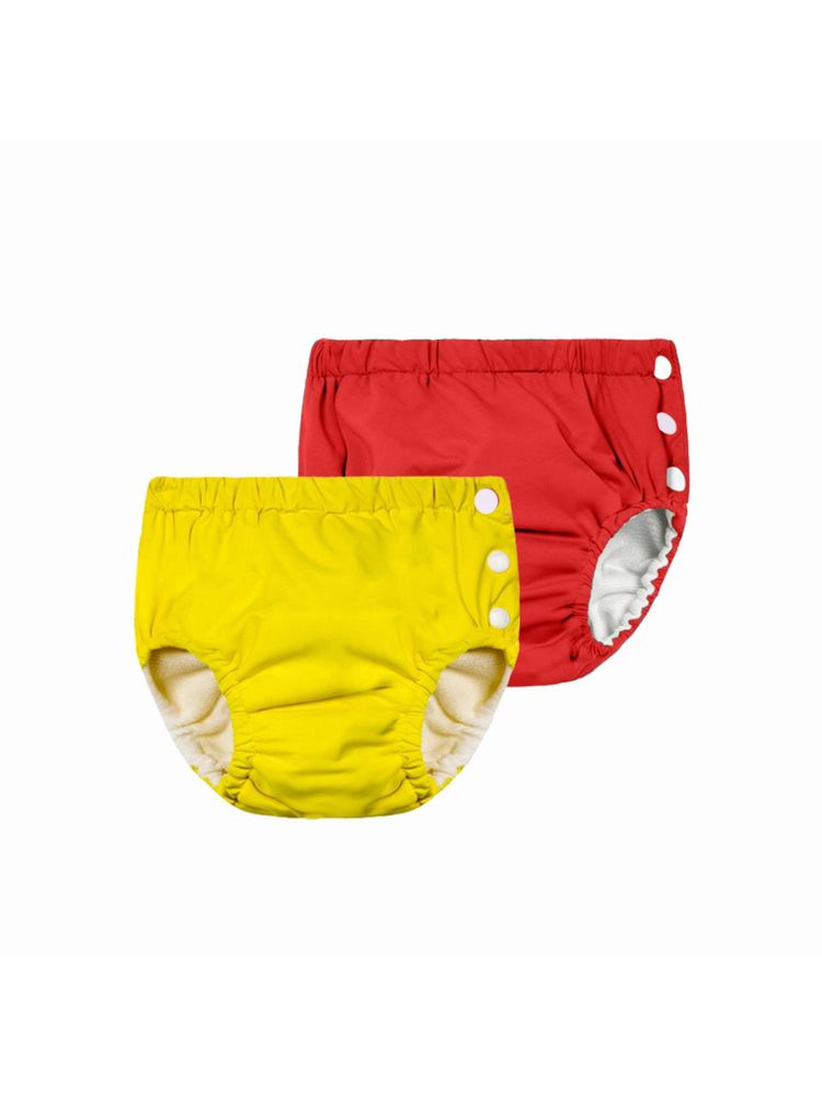Chinmay Kids Yellow-Red Reusable Swimwear Diaper for Unisex (Set of 2)