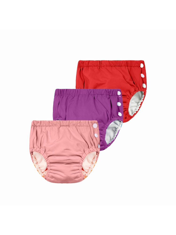 Chinmay Kids Red, Purple & Pink Reusable Swimwear Diaper Pants for Unisex (Set of 3)