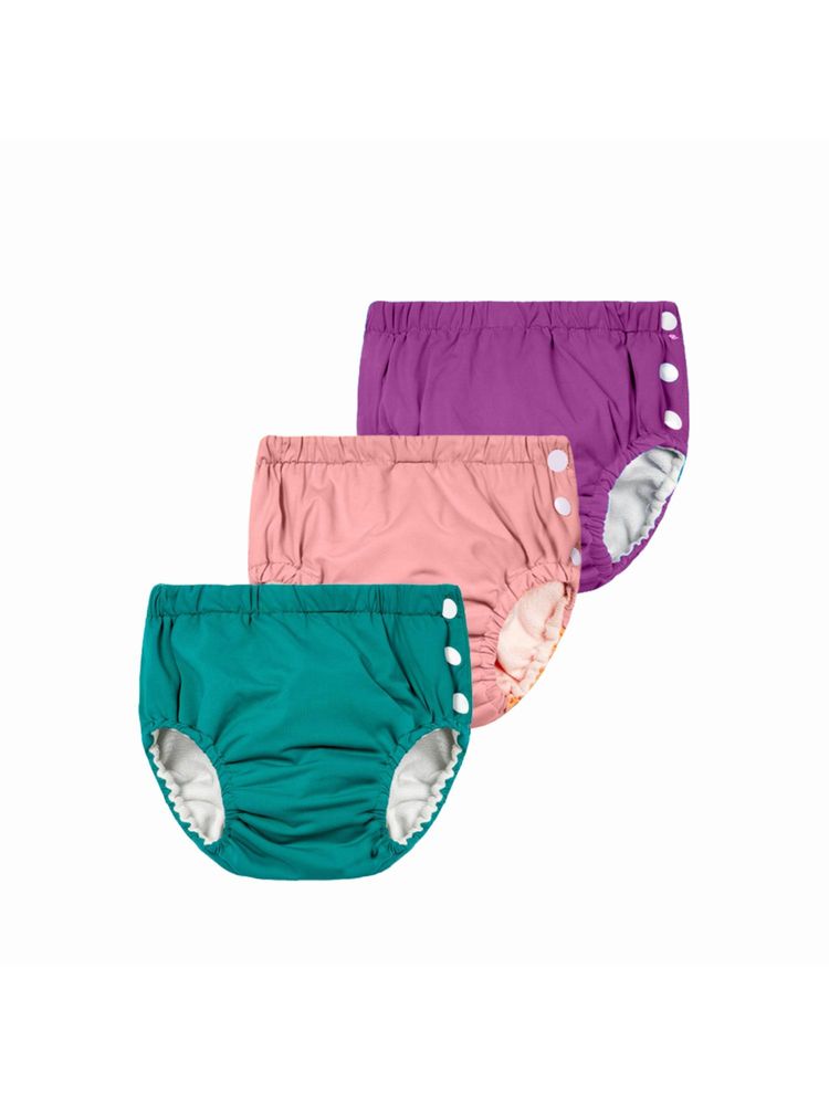 Chinmay Kids Purple, Pink & Teal Reusable Swimwear Diaper Pants for Unisex (Set of 3)