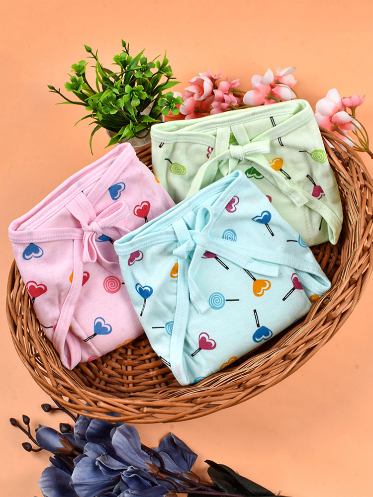 Moms Home Multi-Color Printed Cotton Cushioned Nappies (Pack of 3)