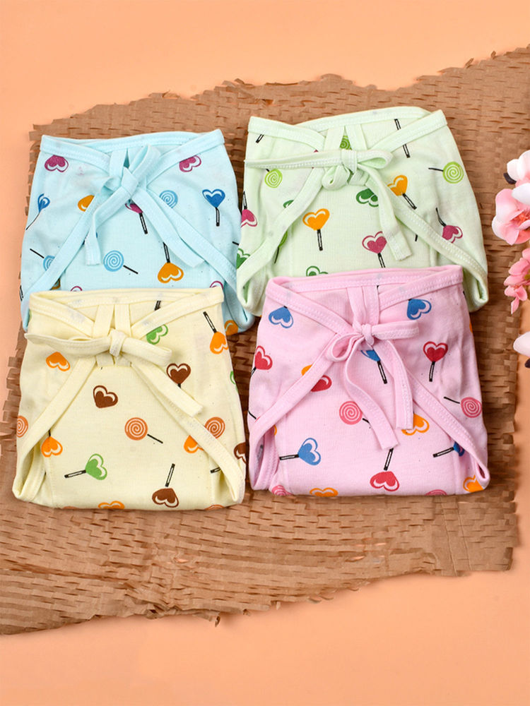 Moms Home Multi-Color Printed Cotton Cushioned Nappies (Pack of 4) (Pack of 4)