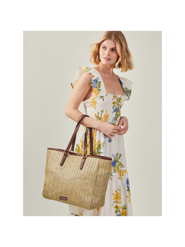 Accessorize London Women's Gold Large Metallic Raffia Shopper Bag (L)-picture-11