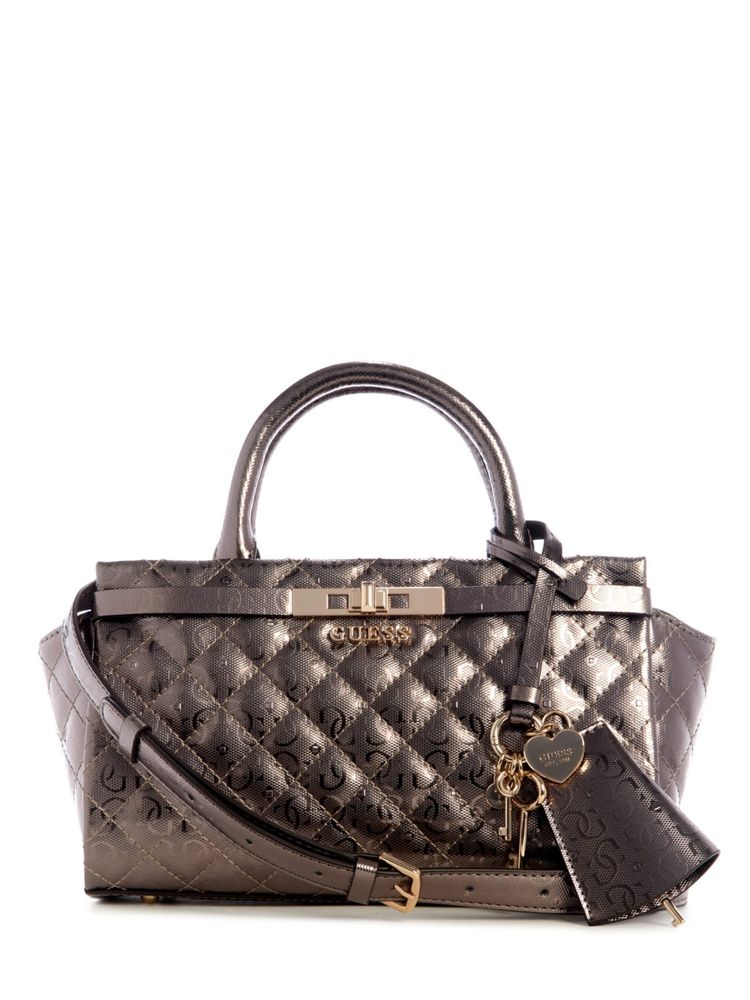 Guess Pewter Quilted Idra Small Satchel Bag with Detachable Strap-image-18