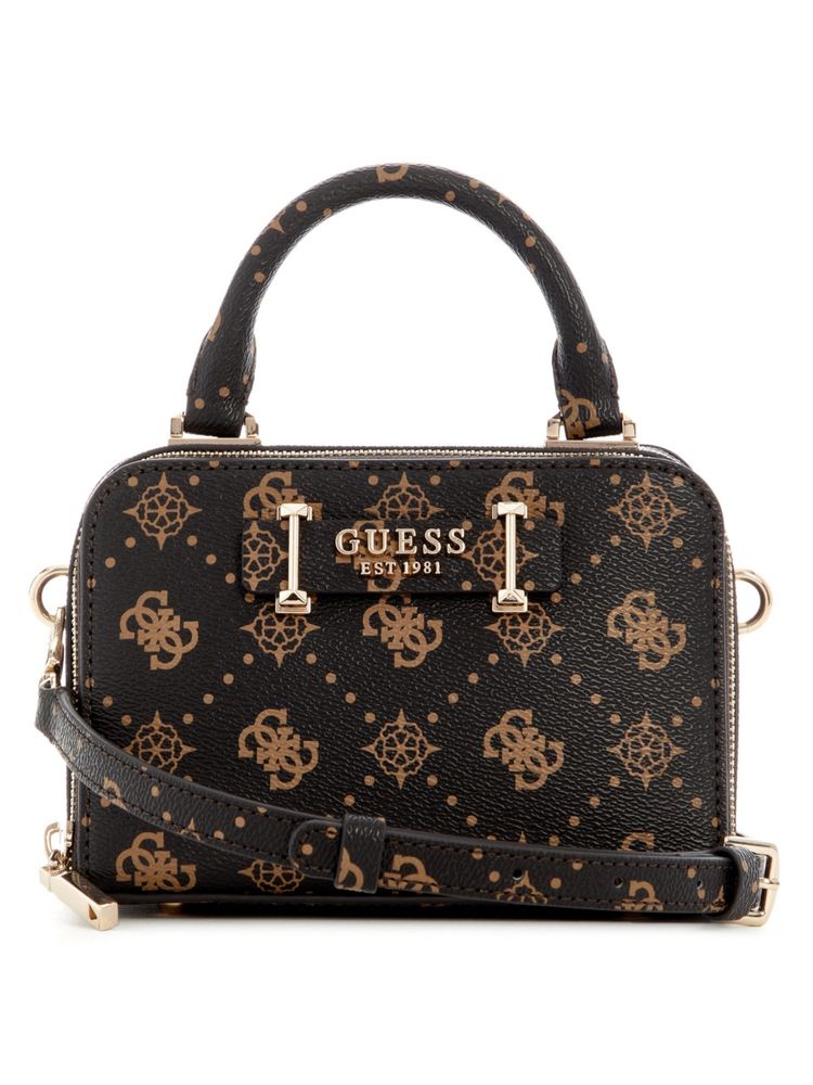 Guess Espresso Logo Printed Silia Satchel Bag with Detachable Strap-image-6