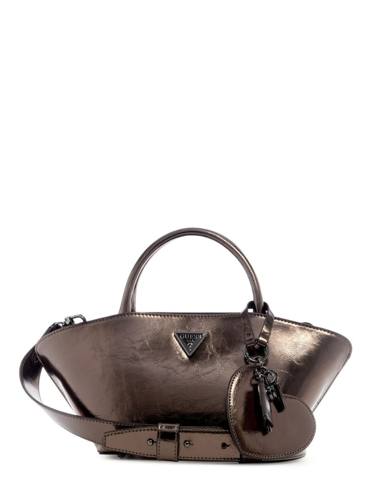 Guess Pewter Textured Bolena Satchel Bag with Detachable Strap-image-42