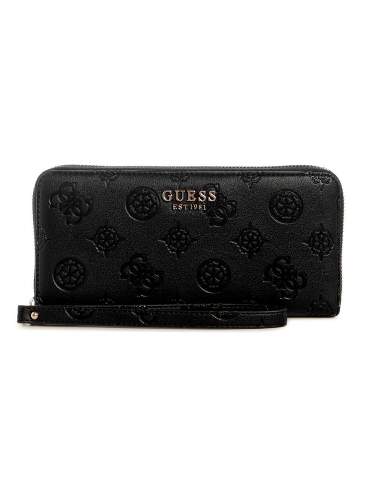 Guess Black Logo Embossed Monogram Laurel Large Zip Around Wallet-image-27