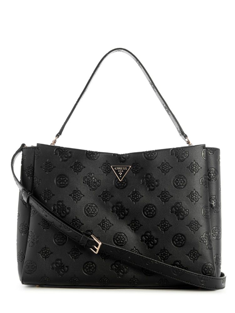 guess fashion Guess Black Logo Embossed Monogram Tisha Large Girlfriend Satchel Bag with Detachable Strap-picture-18