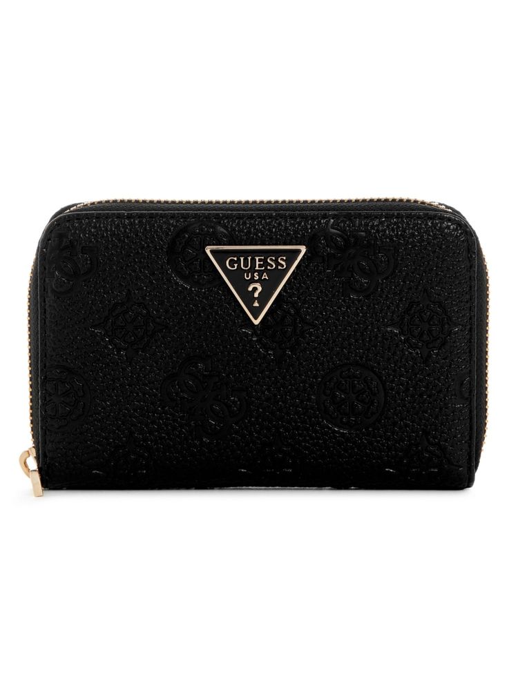 guess fashion Guess Black Logo Embossed Monogram Cresidia Zip Around Wallet-picture-22
