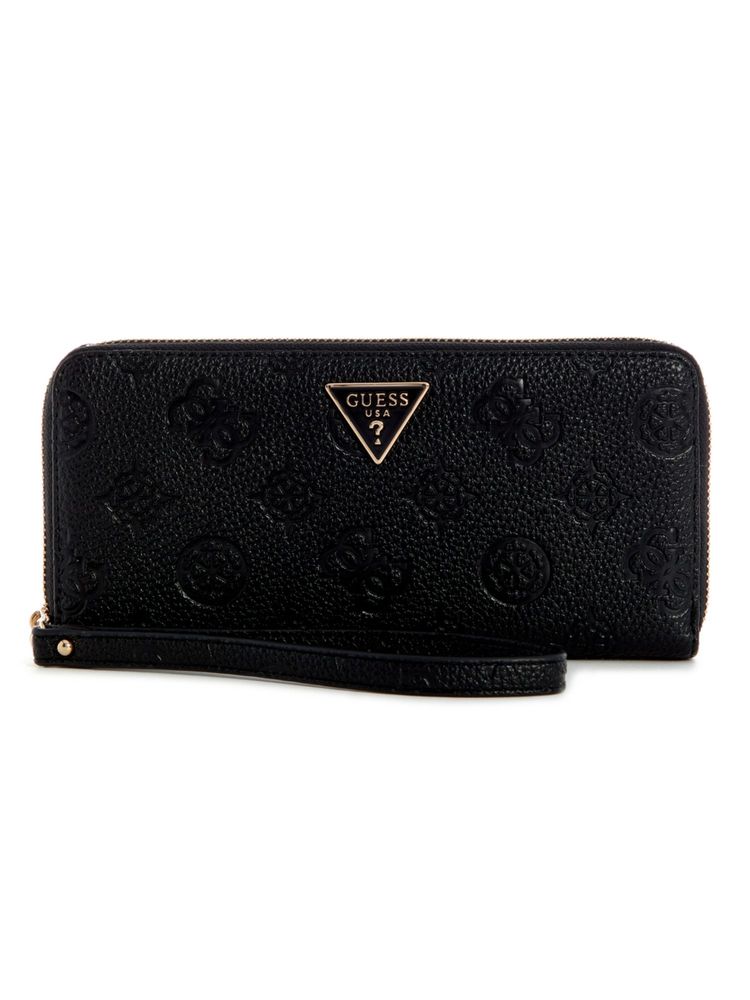 guess fashion Guess Black Logo Embossed Monogram Cresidia Zip Around Wallet-picture-13