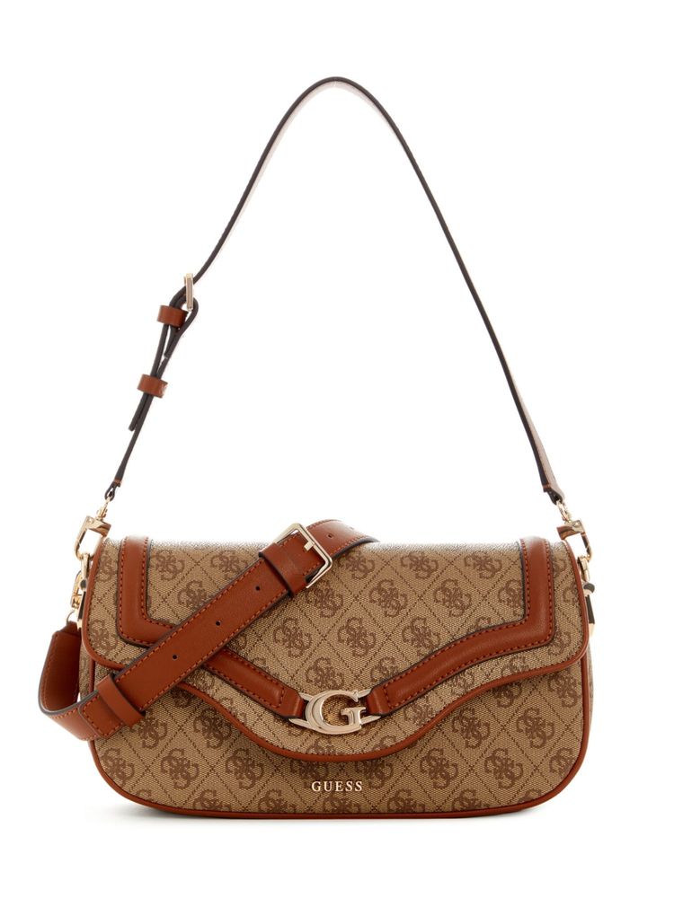 Guess Brown Logo Printed Dea Flap Handbag-image-44