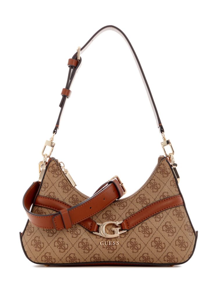 guess fashion Guess Brown Logo Printed Dea Top Zip Handbag with Detachable Strap-picture-24