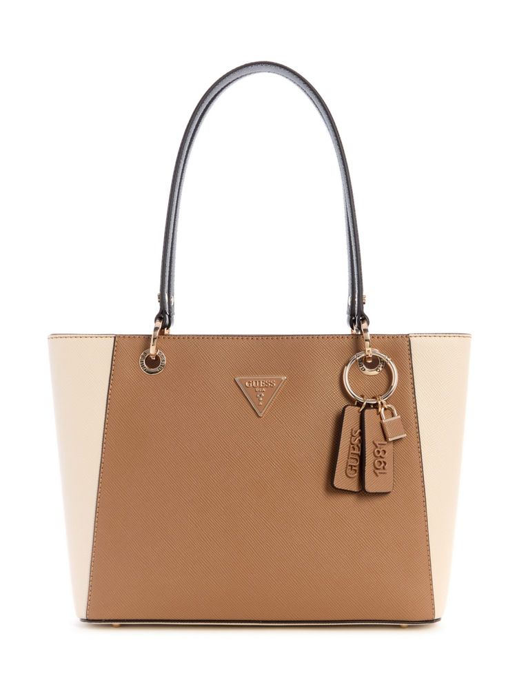 Guess Tan Textured Noelle Small Tote Bag-image-32