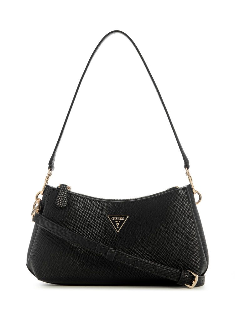guess fashion Guess Black Textured Noelle Crossbody Sling Bag With Detachable Strap-picture-36