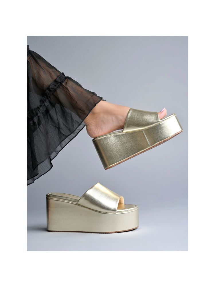 Shoetopia Embellished Golden Platform Heels For Women And Girls-picture-15