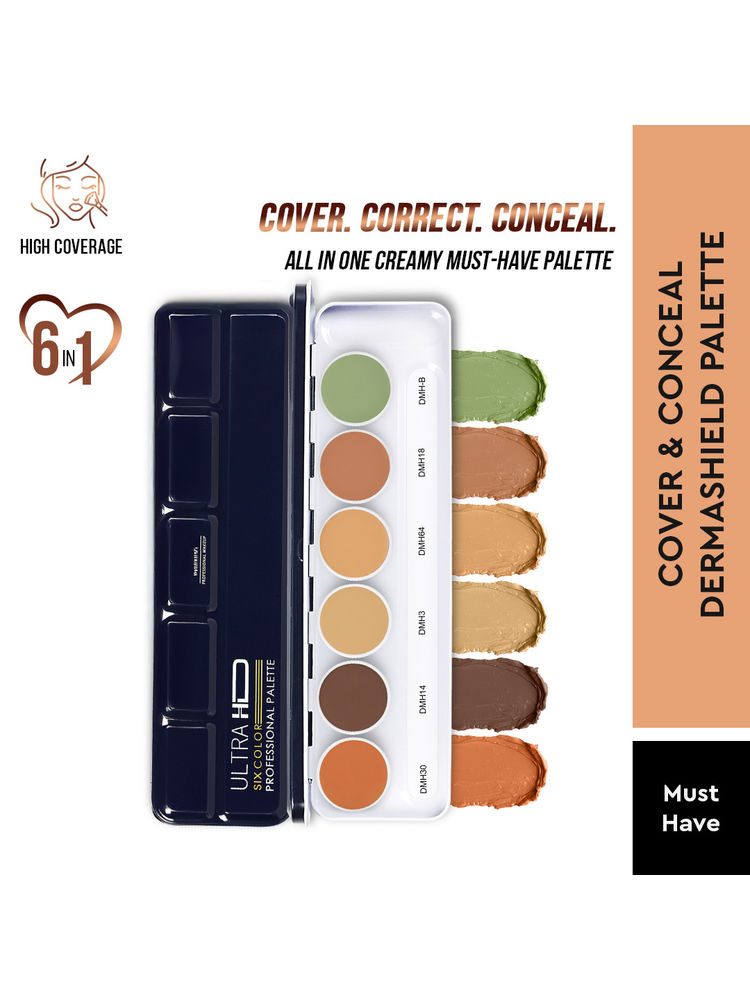 C2P Pro Ultra HD 6 in 1 Camouflage Concealer Corrector Palette Dermashield Must Have Makeup Palette