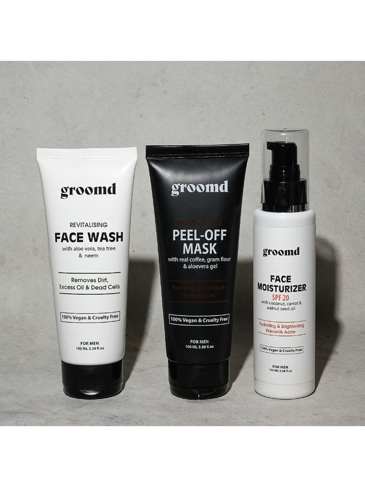 Groomd Face Brightening Set For Men Coffee Peel-off Mask, Face Moisturizer For Men
