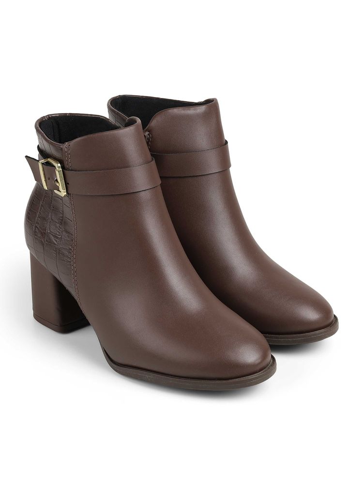 MODARE Women Brown Round Toe Chelsea Boots-image-4