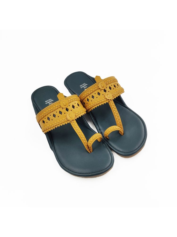 The Madras Trunk Dark Blue Yellow Kolhapuris-image-3